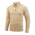 thumbnail image 1 of BiZtdJrK Men's Polos Shirts Soft Solid Golf Shirts Slim Fit Long Sleeve Button Shirts Casual Lightweight Tennis Shirt Back To College Sale Khaki L, 1 of 7