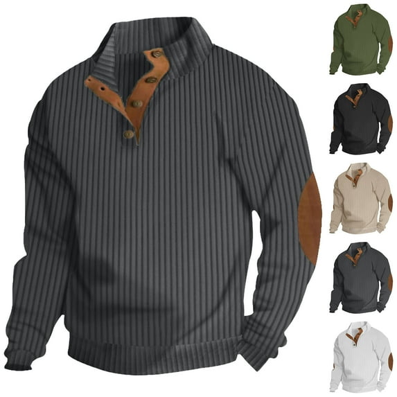 BiZtdJrK Men's Quarter Button Up Sweatshirt Soft Texture Drop Shoulder Long Sleeve Pullover Vintage Waffle Knit Sweatshirts with Elbow Patches Prime Day Sales Today White XL