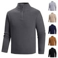 thumbnail image 1 of BiZtdJrK Men's Quarter Zip Up Long Sleeve Sweaters Solid Color Mock Neck Pullover Fall Winter Knitted Sweater Tops, Black, L, 1 of 7