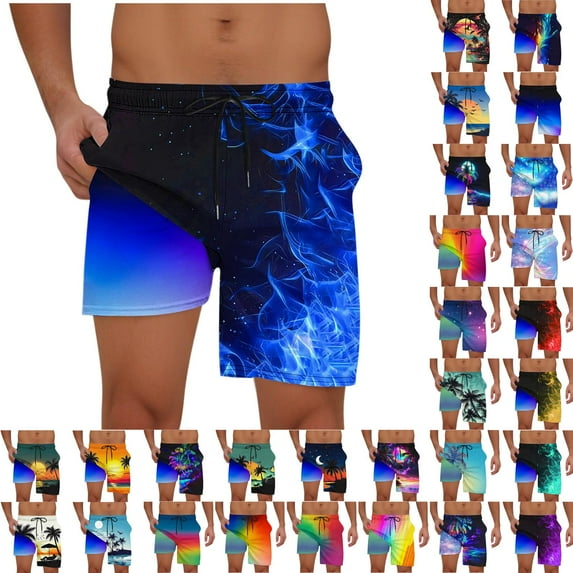 BiZtdJrK Men's Quick Dry Board Shorts with Pockets 2 in 1 Workout Running Athletic Shorts Rainbow Print Swim Trunks, Hot Pink, S