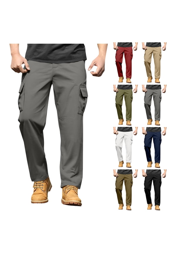 Men's Relaxed Fit Cargo Pants Full Length High Waist Hiking Outdoor Pant Lightweight Ripstop Summer Work Trousers with Multi Pockets Blue M