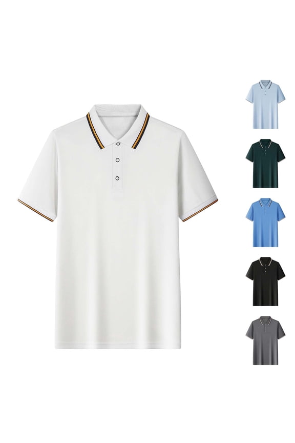 Men's Short Sleeve Polos Shirts Big and Tall Button Up Casual Work Collared Tees Regular Fit Solid Basic Golf Shirt Birthday Gift Black S