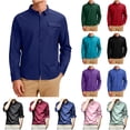 thumbnail image 1 of BiZtdJrK Men's Silk Satin Long Sleeve Dress Shirts Shiny Business Casual Button Down Shirt Luxury Party Prom Shirts Wedding Shirt, Mint Green, XXXXXL, 1 of 3