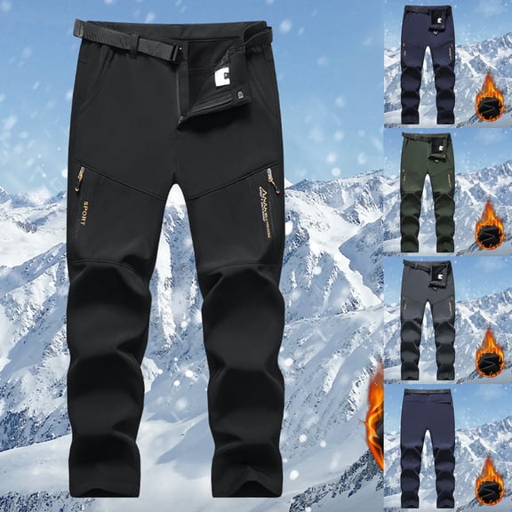 BiZtdJrK Men's Skiing Pants Fleece Lined Warm Cargo Pants Casual Button Zip Waist Straight Pants Winter Outdoor Hiking Work Trousers with Multi Pockets Army Green L