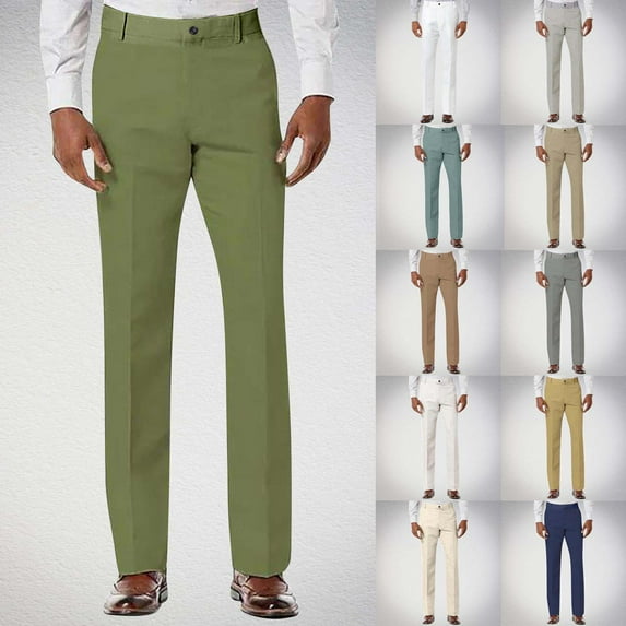 BiZtdJrK Men's Slim Fit Flat Front Dress Pants Linen Comfy Straight Leg Work Trousers Office Business Casual Pants with Pockets, Gray, XXXL