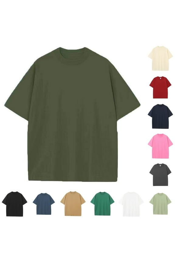 Men's Soft Cotton T Shirt Solid Color Short Sleeve Crew Neck T-Shirt Casual Summer Basic Tee Shirts Today's Sales Army Green XXXL