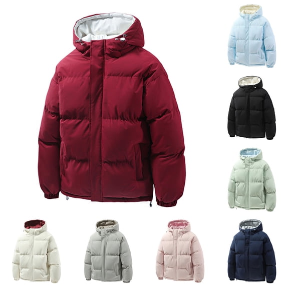 BiZtdJrK Men's Solid Color Thick Warm Coats Long Sleeved Hooded Zipper Jacket with Pockets Winter Outdoor Puffer Jacket, Pink, XXXXL