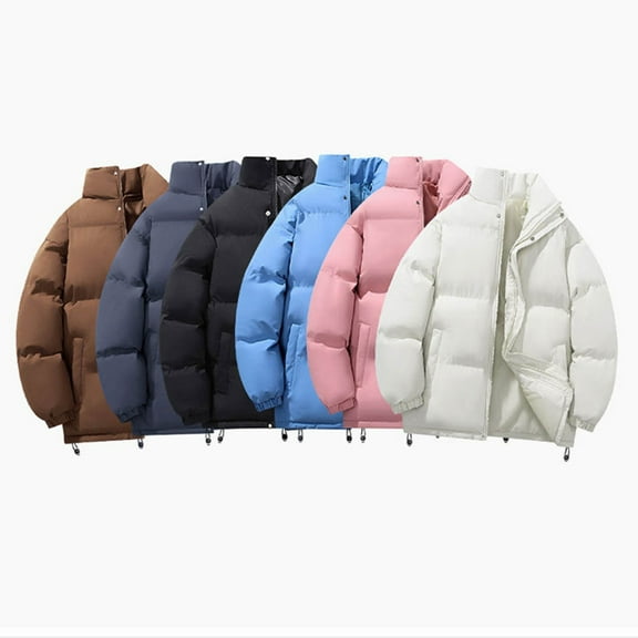 BiZtdJrK Men's Solid Puffer Jacket Stand Collar Padded Long Sleeve Warm Coats Zip Up Fashion Winter Outerwear with Pockets Khaki XXL