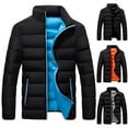 thumbnail image 1 of BiZtdJrK Men's Solid Quilted Puffer Jacket Big and Tall Zip Up Warm Winter Jackets Stand Collar Fashion Coats with Zipper Pockets Blue XXXL, 1 of 1