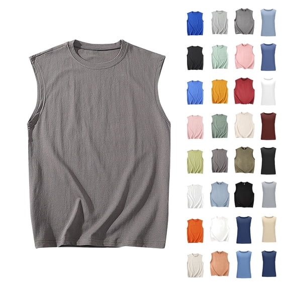 BiZtdJrK Mens Cotton Tank Tops Summer Big and Tall Sleeveless Round Neck Casual Shirts Loose Fit Comfy Solid Color Tanks Shirt Yellow XXXL