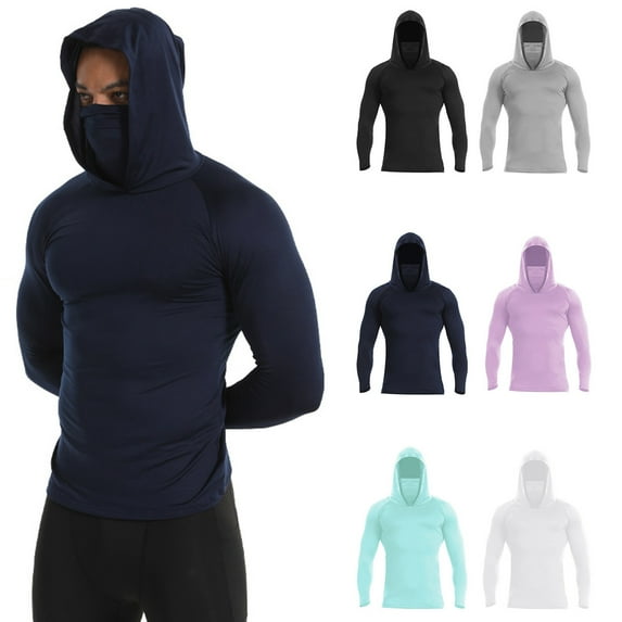 BiZtdJrK Men's Sun Protection Shirt with Mask Hooded Sun Shirt Lightweight Long Sleeve Rash Guards Cool Hoodies Purple XXL