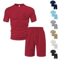 thumbnail image 1 of BiZtdJrK Men's Sweat Sets Casual Waffle Ribbed Knit Short Sleeve Tops and Drawstring Shorts 2 Piece Outfits Solid Lounge Set with Pockets Black S 50 Percent off Sales Today, 1 of 3