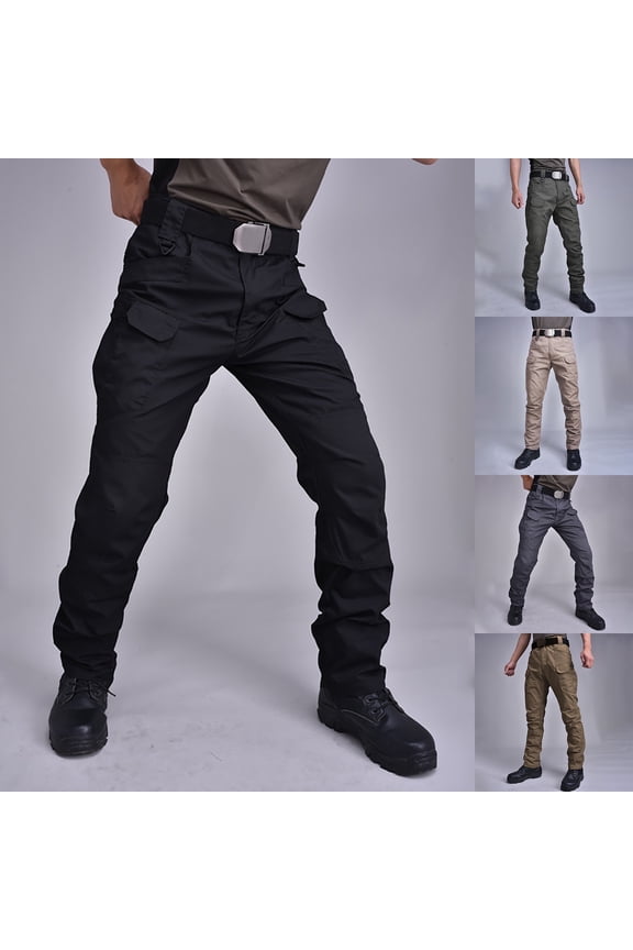 Men's Tactical Pants Casual Zip Button Cargo Pants Military Combat Ripstop Pants Outdoor Solid Athletic Work Trousers with Multi Pockets Vacation Sale Black 3XL