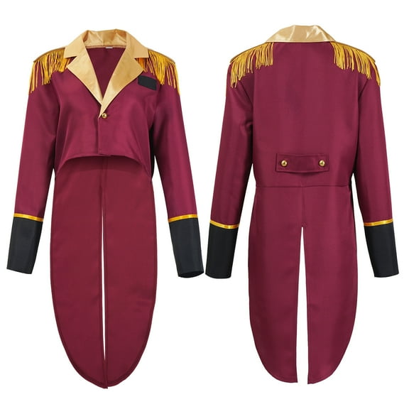 BiZtdJrK Men's Tassels Tailcoat Jacket Halloween Cosplay Costume Long Sleeve Tuxedo Coat Victorian Steampunk Performance Uniform, Red, XL