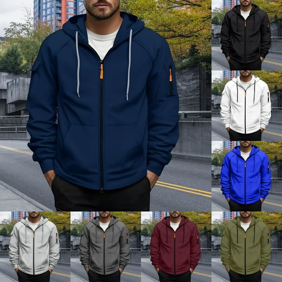 BiZtdJrK Men's Thermal Fleece Hooded Jacket Full-Zip Lightweight Hoodies with Pockets Fall Winter Outdoor Comfort Jackets, Gray, XXL