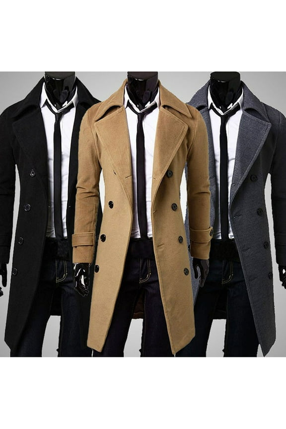 Men's Trench Coat Double Breasted Pea Coats Notched Collar Knee Length Casual Jackets Fashion Business Overcoat Khaki XXXL