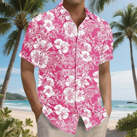 BiZtdJrK Men's Vacation Shirts Short Sleeve Hawaiian Floral Summer Shirt Big and Tall Lapel Button Down Shirts Multicolor S