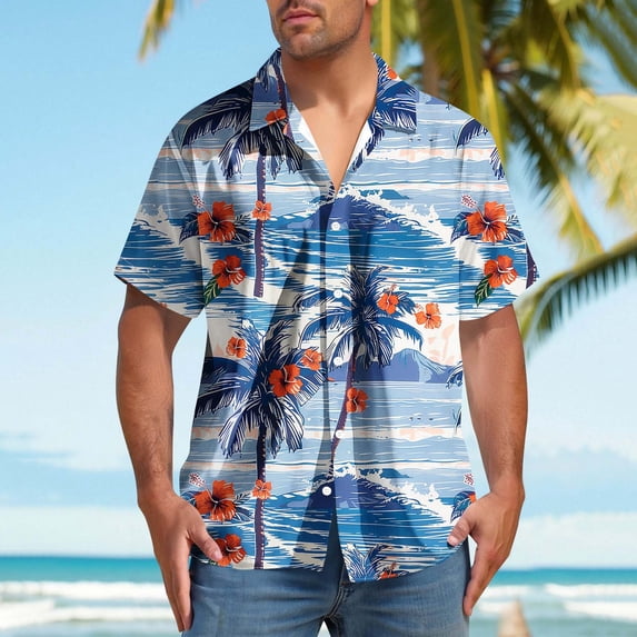 BiZtdJrK Men's Vacation Shirts Short Sleeve Hawaiian Floral Summer Shirt Big and Tall Lapel Button Down Shirts Multicolor XXXXL
