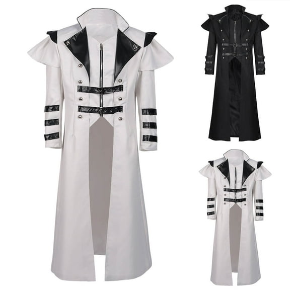 BiZtdJrK Men's Victorian Steampunk Gothic Long Trench Coat Renaissance Medieval Vintage Tuxedo Jacket Double Breasted Zipper Blazers Cosplay Costume, Black, S