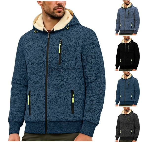 BiZtdJrK Men's Zip Up Hoodie Big and Tall Warm Fleece Thermal Jackets Fall Winter Workout Gym Fashion Outdoor Hoodies, Blue, XL