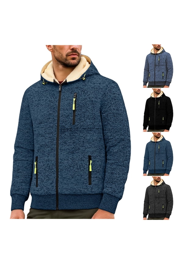 BiZtdJrK Men's Zip Up Hoodie Big and Tall Warm Fleece Thermal Jackets Fall Winter Workout Gym Fashion Outdoor Hoodies, Navy, XXL