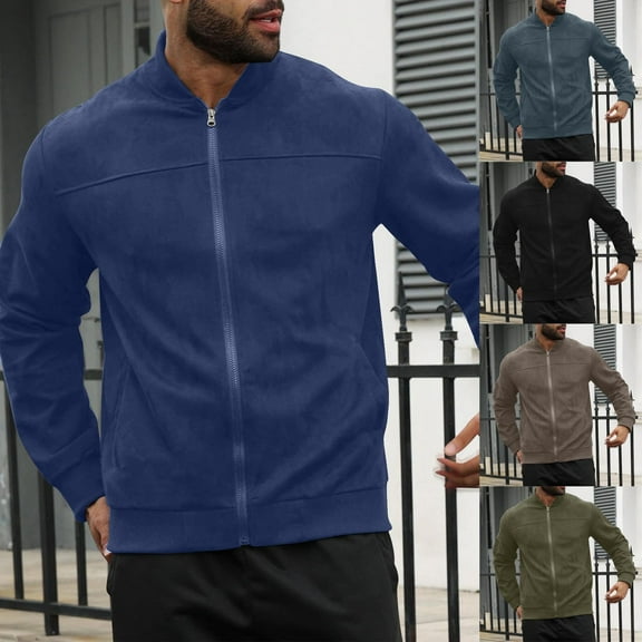 BiZtdJrK Men's Zip Up Sweatshirt Jacket Long Sleeve Lightweight Running Athletic Track Jackets Solid Casual Fall Outerwear with Pockets Army Green S