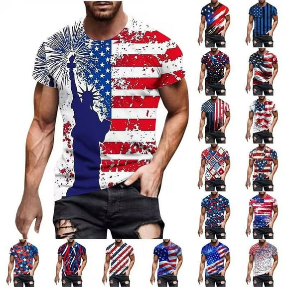 BiZtdJrK Mens 4th of July T Shirts Short Sleeve Stars Stripe American Flag Graphic Tees Independence Day Patriotic Tshirt Multicolor XXL
