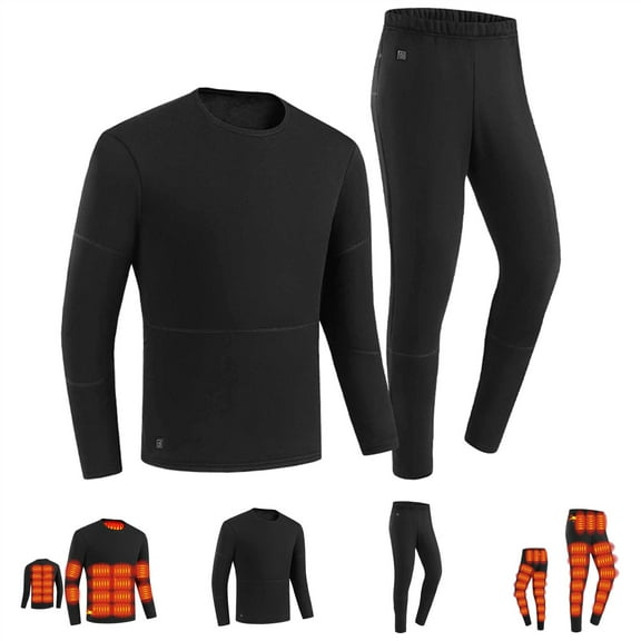 BiZtdJrK Mens 52 Zone Heated Underwear Sets Winter Fleece Lined Long Sleeve Shirts and Pants Heating Thermal 2 Piece Outfits for Skiing, Black, XL