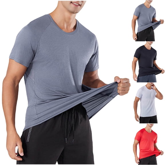 BiZtdJrK Mens Active T Shirts Crew Neck Short Sleeve Running Athletic T Shirt Lightweight Stretch Sport Workout Tee Tops Black M