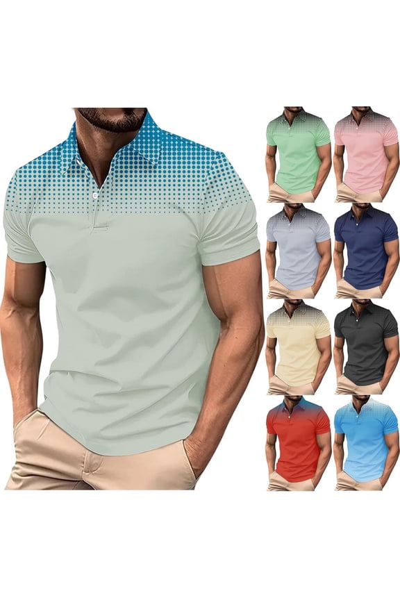 Mens Athletic T Shirts Big and Tall Short Sleeve Golf Outdoor T Shirt Gradient Print Button Collar Summer Tee Shirts Black XXXL