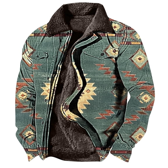 BiZtdJrK Mens Aztec Fleece Jackets Vintage Print Long Sleeve Warm Coat Ethnic Style Casual Zipper Winter Jackets Black And Friday Sales Gold XL