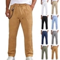 thumbnail image 1 of BiZtdJrK Mens Baggy Linen Beach Pants Drawstring Elastic Waist Straight Leg Trousers Summer Lightweight Vacation Long Pants with Pockets, White, XL, 1 of 10