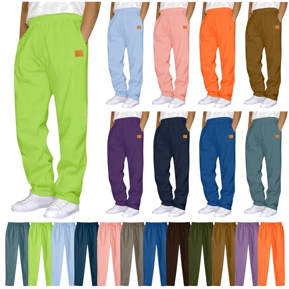 BiZtdJrK Mens Baggy Open Bottom Sweatpants Casual Elastic Waist Workout Athletic Joggers Solid Color Pockets Sweat Pants, Army Green, M
