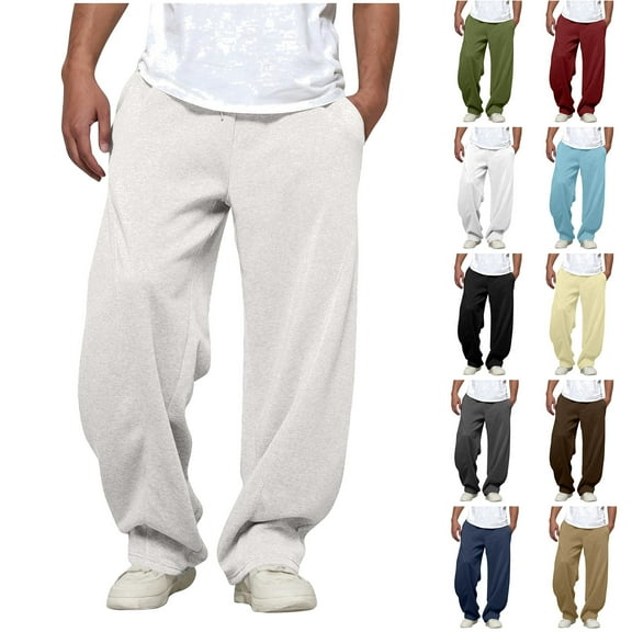 BiZtdJrK Mens Baggy Sweatpant Drawstring Elastic Waist Solid Casual Sweatpants Lightweight Fall Fashion Trousers with Pockets Khaki XXL