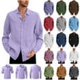 thumbnail image 1 of BiZtdJrK Mens Loose Fit Linen Shirts Long Sleeve Lapel Casual Button Down Tops Beach Summer Vacation Wedding Shirts, Pink, XXXXL, 1 of 6