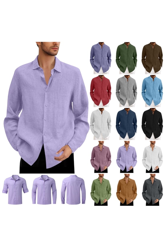 Mens Linen Shirt Long Sleeve Lapel Collar Button Down Shirts Summer Vacation Lightweight Breathable Beach Tops, Army Green, XL