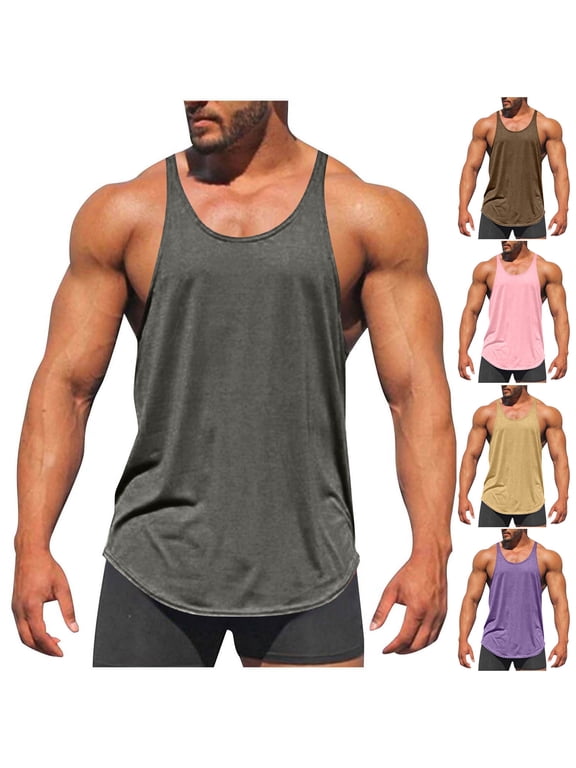 Mens Big and Tall Cotton Tank Shirts Racerback Sleeveless Round Neck Summer Shirt Loose Fit Solid Color Casual Tanks Tops Comfy Breathable Undershirts Dark Gray S