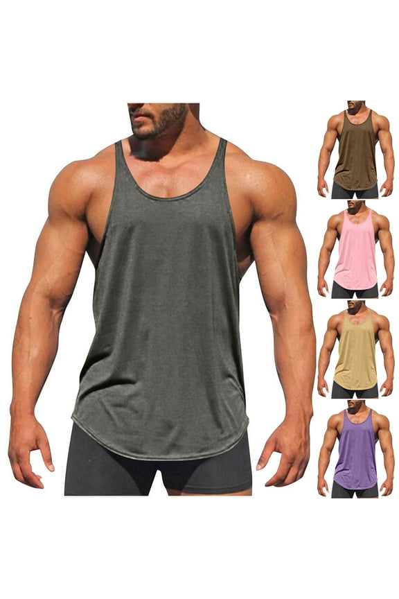 Mens Big and Tall Cotton Tank Shirts Racerback Sleeveless Round Neck Summer Shirt Loose Fit Solid Color Casual Tanks Tops Comfy Breathable Undershirts Purple XXXXL
