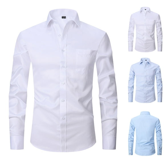 BiZtdJrK Mens Big and Tall Dress Shirts Long Sleeve Button Down Business Work Tops Solid Casual Lapel Shirts Elegant Wedding Party Prom Shirts Lightning Sales of Today Prime White XXL