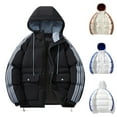 thumbnail image 1 of BiZtdJrK Mens Big and Tall Fashion Puffer Jacket Color Block Drawstring Long Sleeve Zipper Hooded Outerwear Winter Outdoor Quilted Jacket with Pockets Beige L, 1 of 4