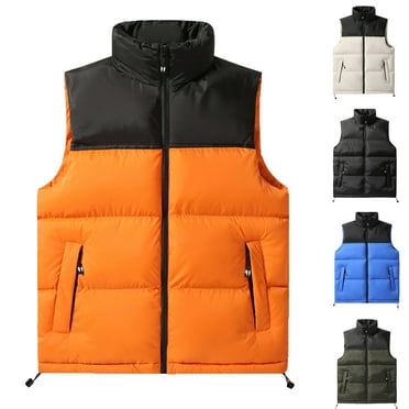 BiZtdJrK Mens Big and Tall Puffer Vest Color Block Casual Lightweight Vests Winter Thick Warm Windproof Sleeveless Vest Jacket with Zipper Pockets Back To College Sale Army Green XXXL