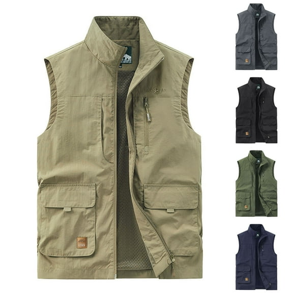 BiZtdJrK Mens Big and Tall Vest Casual Lightweight Stand Collar Sleeveless Workwear Jacket Outdoor Hiking Travel Golf Vest with Pockets Sale Of The Day Prime Today Blue XL