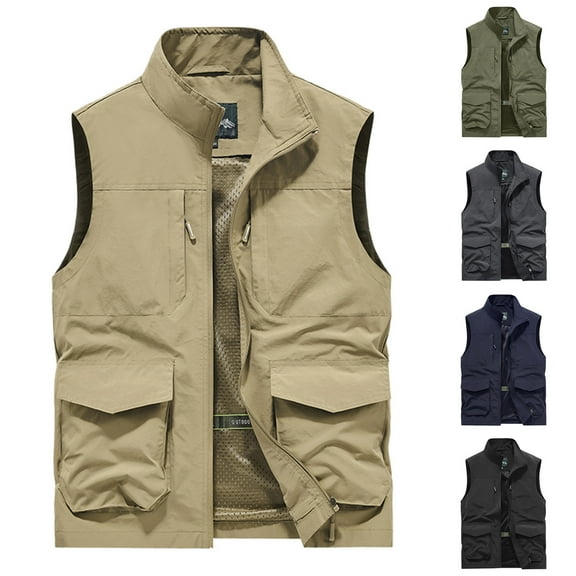 BiZtdJrK Mens Big and Tall Vest Lightweight Casual Work Vests Stand Collar Sleeveless Cargo Vest Outdoor Hiking Travel Golf Vest with Pockets Prime Sales Clearance Army Green XXXXXL