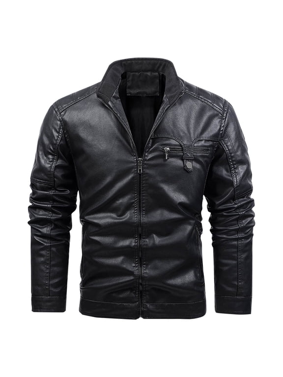 Mens Big and Tall Bomber Jacket Casual Zip up Pu Faux Leather Coats Trendy Waterproof Vintage Biker Motorcycle Jackets Black,XXL