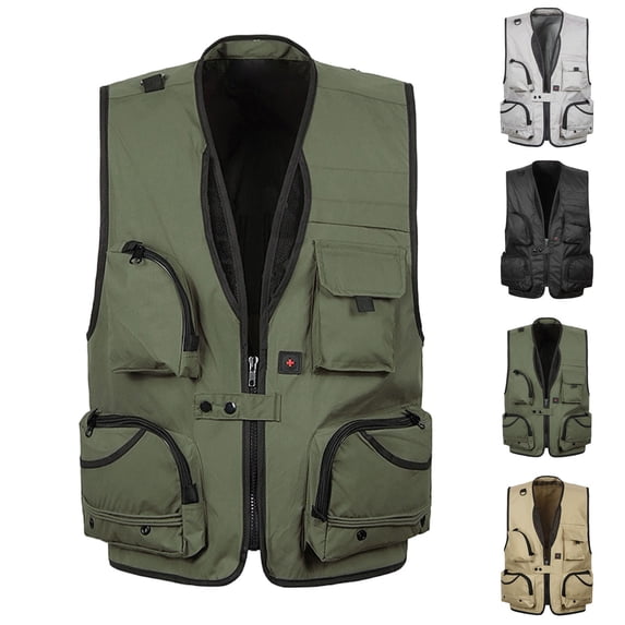 BiZtdJrK Mens Big and Tall Cargo Vests Zip Up Sleeveless Outdoor Hiking Travel Photograhy Jackets Lightweight Work Vest with Multi Pockets Gray XXXL
