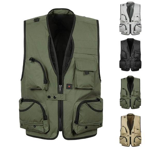 BiZtdJrK Mens Big and Tall Cargo Vests Zip Up Sleeveless Outdoor Hiking Travel Photograhy Jackets Lightweight Work Vest with Multi Pockets Khaki XL