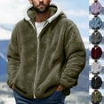thumbnail image 1 of BiZtdJrK Mens Big and Tall Fleece Zip Up Hoodie Fuzzy Long Sleeve Sherpa Lined Jacket Drawstring Hooded Warm Coats Army Green S, 1 of 6