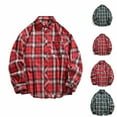 thumbnail image 1 of BiZtdJrK Mens Big and Tall Plaid Shirt Lapel Long Sleeve Button Down Shirts Loose Casual Shirts with Chest Pocket Red XXXXL, 1 of 4