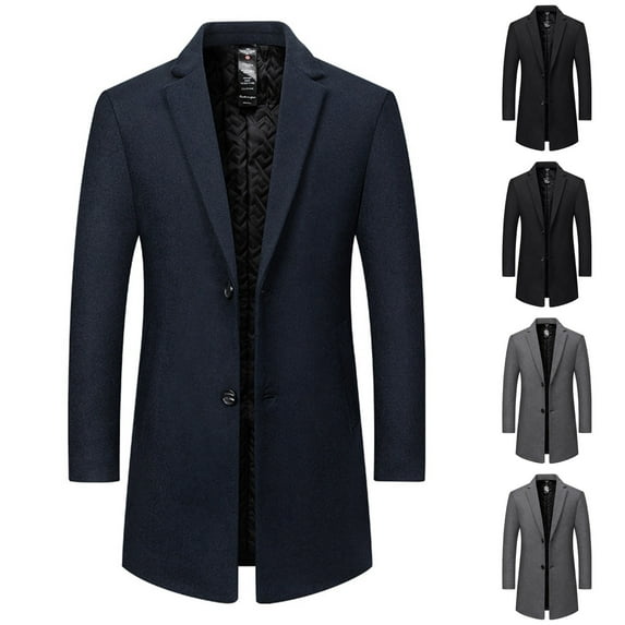 BiZtdJrK Mens Big and Tall Suit Jacket Woolen Mid Length Single Breasted Sport Coats Notch Lapel Slim Fit Business Overcoat Navy XXXXXL