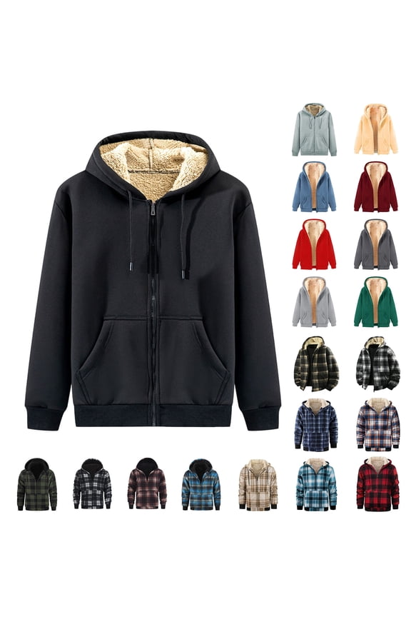 Mens Big and Tall Winter Warm Jacket Sherpa Fleece Lined Long Sleeve Zip Up Jackets Drawstring Hooded Coats with Pockets Gray XXL